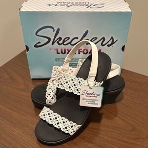 Skechers Black and White Sandals with Woven Straps